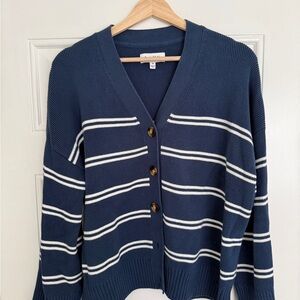 LAKE Navy & White Striped Cardigan